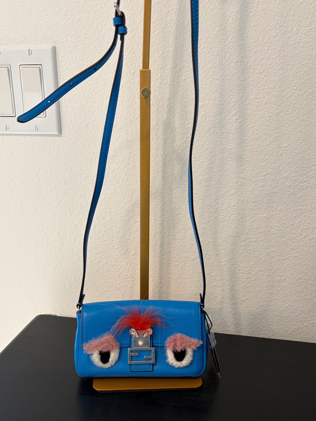 Fendi Monster Micro Baguette In Blue Leather